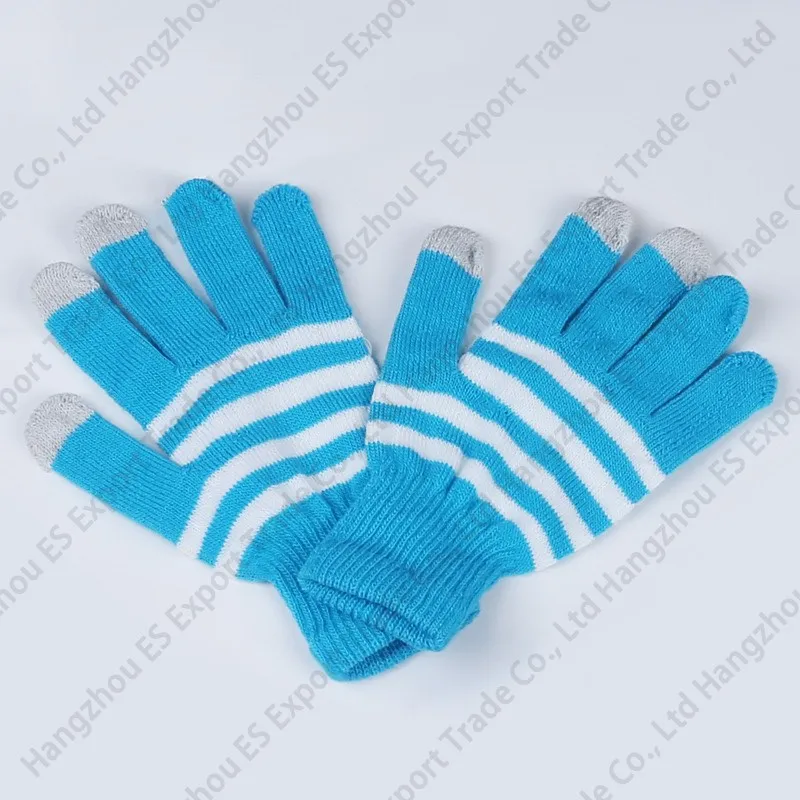 Mix Colors Classic Stripe Winter Warm Touch Screen Gloves For Table And Cellphone Stretchable Pure Color Five Fingers Glove