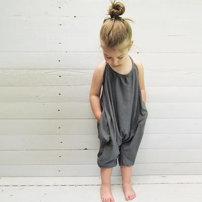 Dziewczyny Kids Onesies Pani Kombinezony Kombinezony Dla Dzieci Bawełniane Bawełniane Backless Pajacyki Kombinezony One Piece Gray Suspended Kombinezony Ubrania