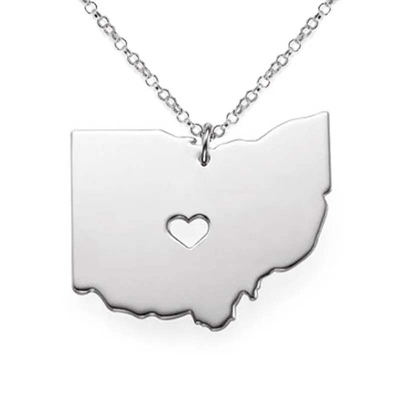 Mappa dell'Ohio Collana a sospensione in acciaio inossidabile con love Heart USA State OH Geography Map Collane gioielli donne e uomini