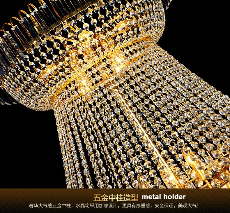 LED Modern Gold Crystal Chandeliers Lighting Fixture American Large Chandelier Droplight European Home Indoor Hotel Restaurant Big Crystal Lamp D140cm