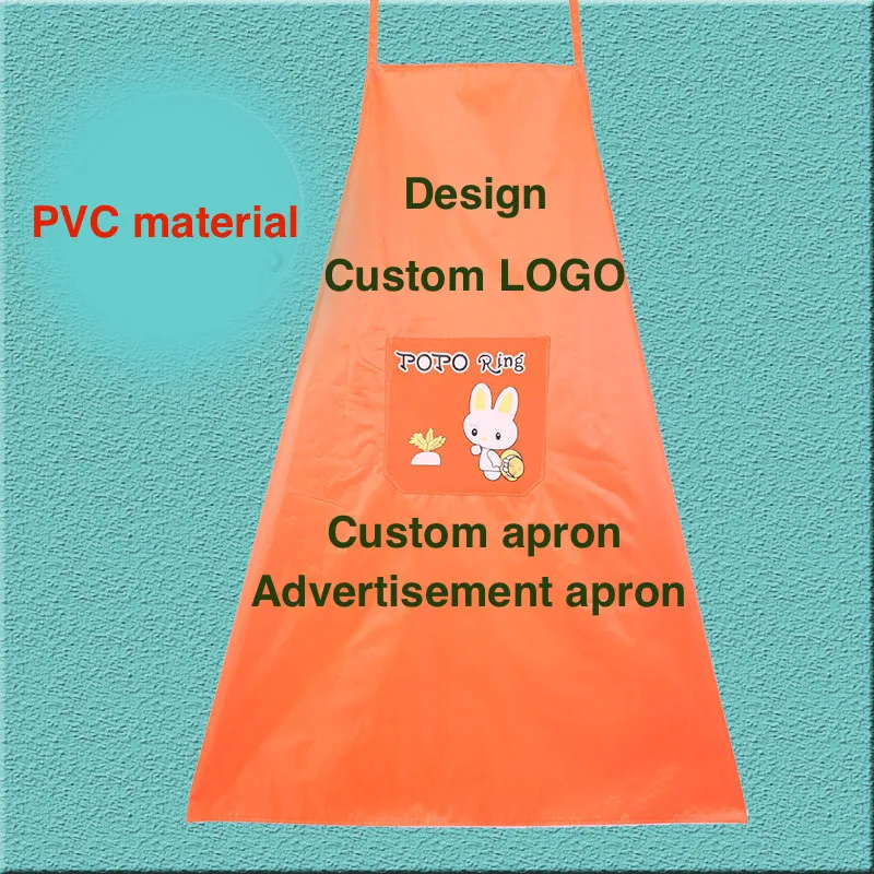 100pcs / lot 사랑스러운 빈 PVC 방수 앞치마 순수한 색상 전반적인 광고 프로 모션 선물 앞치마 사용자 지정 인쇄 회사 로고 도매