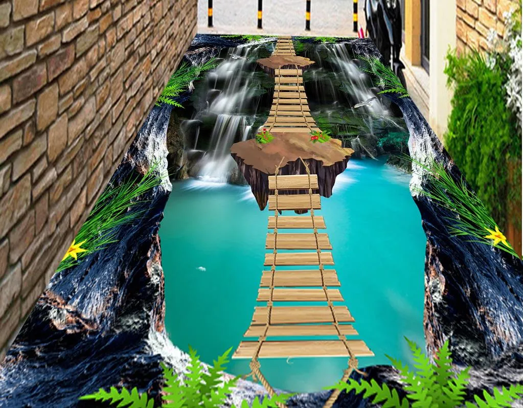 Piso 3d cenário de papel de parede personalizado para paredes Cliffs Stream cachoeira piso 3d papel de parede moderno para o quarto piso 3d wallpape8701475