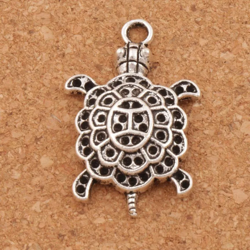 Animal 3D Tortuga de tortuga de tortuga de tortugas de tortugas de tortuga 100pcs / lote Colgante de plata tibetano 34mm L1181 Joyería DIY