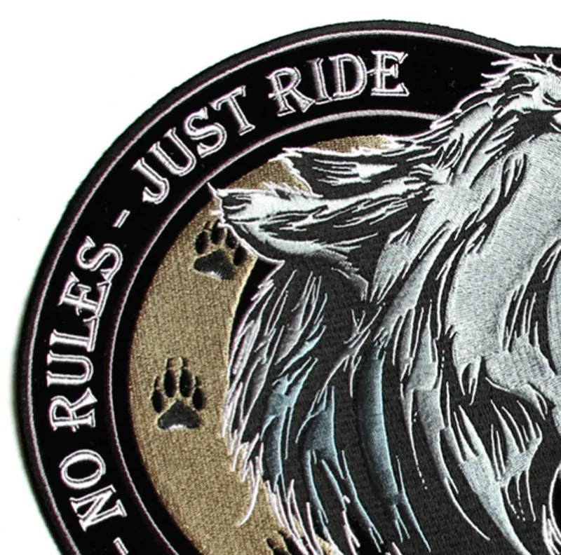 NO CLUB - NO RULES - JUST RIDE WOLF PATCHES EMBROIDERED IRON OR SEW ON JACKET BACK FULL SIZE MC CLUB258j