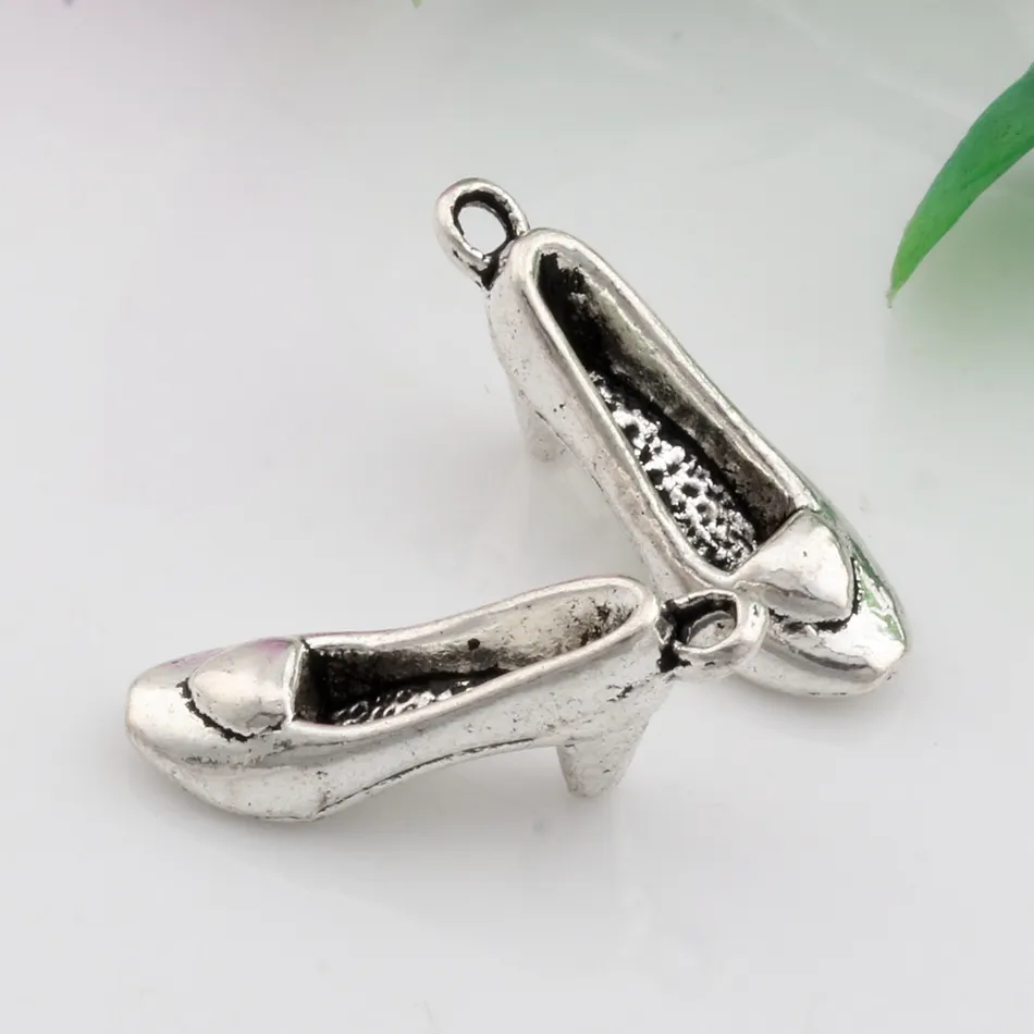 Antique Silver Alloy 3D High-heeled shoes Charm for Jewelry Making A-055