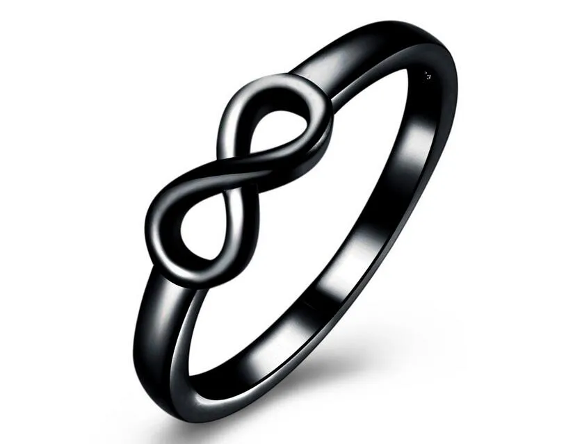 Mode homme femme bague Infinity 8 mots argenté noir bague dorée amoureux bague taille US6-US10 livraison gratuite 