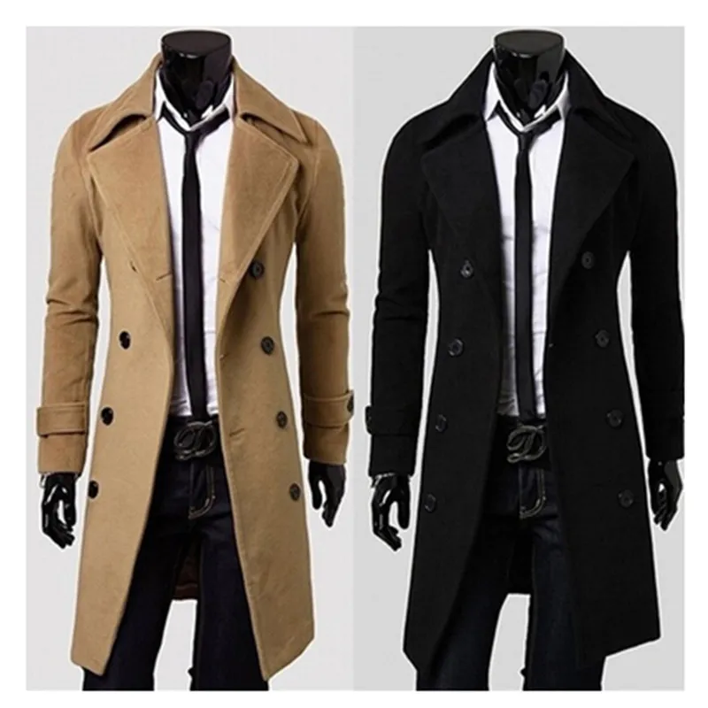 Wholesale- Men Winter Jacket Peacoat Manteau Homme High Quality Fashion New Mens Winter Trench Coats Long Vercoats Duffle Coat