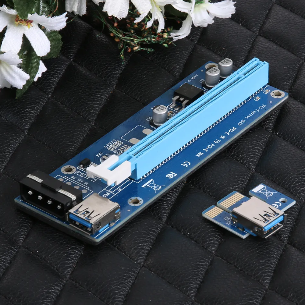 Freeshipping 10pcs PCI-E 1X to 16X Extender Riser Card SATA 15Needle 4Pin Power Line USB 3.0 Connector Power Supply Cable 60cm for Mining