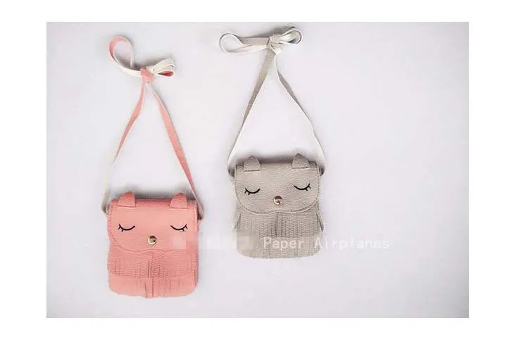 Bebek Kız Coin Çantalar 10 adet / grup Moda Sevimli Kedi El Yapımı Çocuk Çantalar Çanta Kız Püskül Çanta Dantel Kitty çantası L008