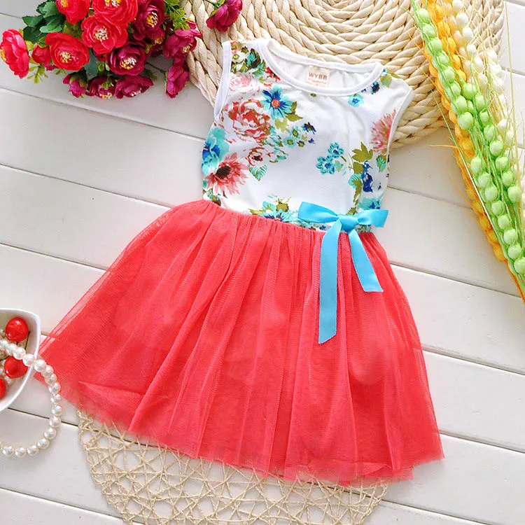 Girls floral tutu dress summer Children baby kids tulle wholesale clothes dance/wedding/party 4BB406DS-93