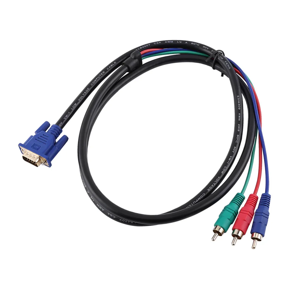 Freeshipping Novo 5ft 1.5 M Cabo de Áudio VGA para 3 RCA Adaptador de Cabo de Áudio AV para HDTV PC DVD Laptop