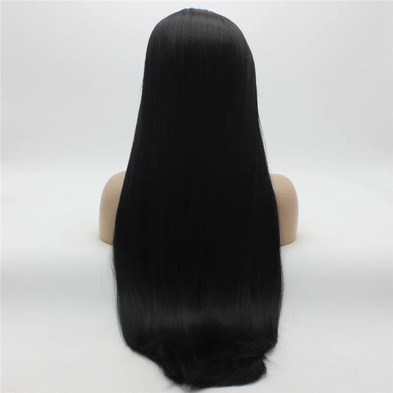 Iwona Hair Straight Extra Long Dark Brown Wig 22#2 Half Hand Tied Heat Resistant Synthetic Lace Front Wigs