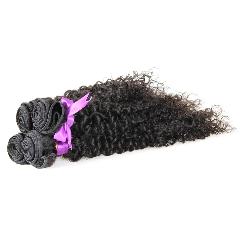 Tissage de cheveux brésiliens 4pcs cheveux vierges bouclés crépus cheveux vierges brésiliens noirs naturels 4 faisceaux, pas de perte, sans enchevêtrement