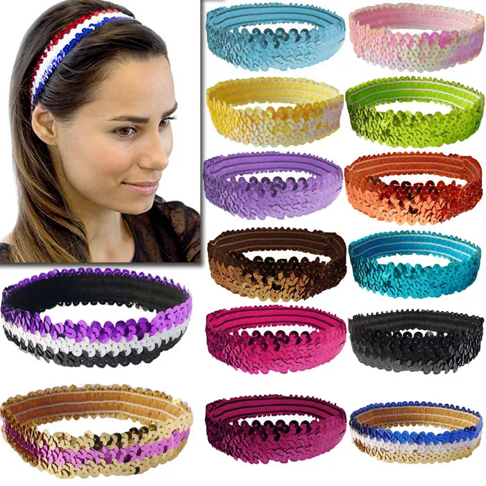 Bandeaux à sequins Bandage de couronne extensible élastique sur la gomme de décorations de tête pour les ornements de cheveux