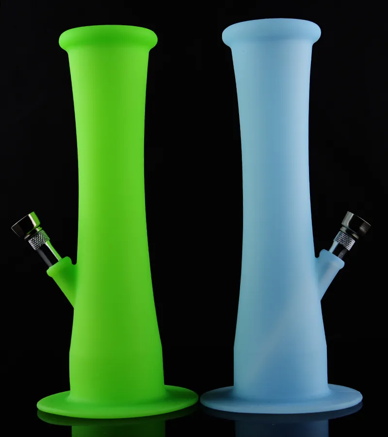 EN STOCK Bangs de narguilé en silicone colorés de 9 pouces avec tige en métal Pipe à eau en silicone pour dab rig par boîte individuelle