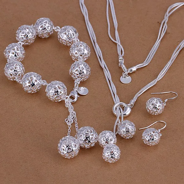 Taiji hanging three-dimensional ball Sterling silver plated jewelry sets for women DMSS111,Newr 925 silver plate necklace bracelet earring