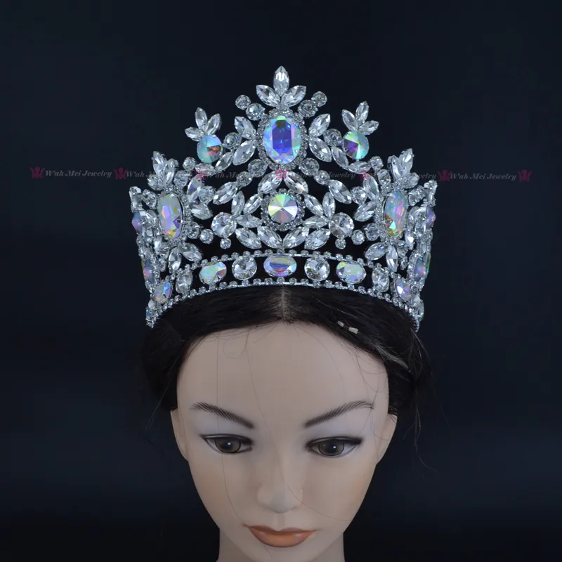 Pageant Kronen Nieuwe Rhinestone Crystal AB Zilver Miss Beauty Queen Bruids Tiara Prinses Headress Mode Haar Sieraden Cro287q