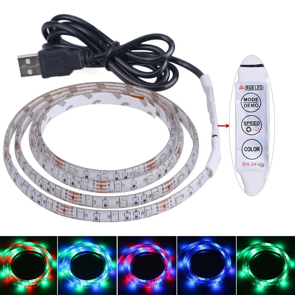 5V USB Câble LED bande lumière lampe SMD3528 50cm 1m 2m Noël Flexible led Bande Lumières TV Fond Éclairage