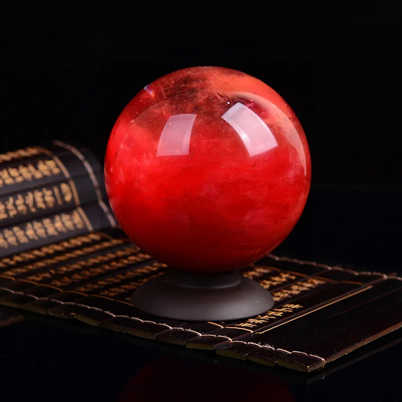 about 60mm High-temperature Heat Red Quartz Sphere Crystal Point Ball195k