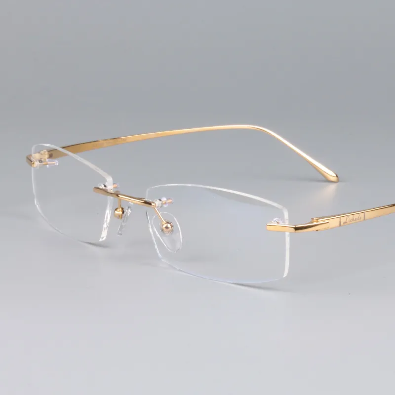 2017 Ny stil Ultra-Light Pure-Titanium Business Style Rimless Square Optical Glasses Frame Prescription Eyewear Durable Glasögon 6379