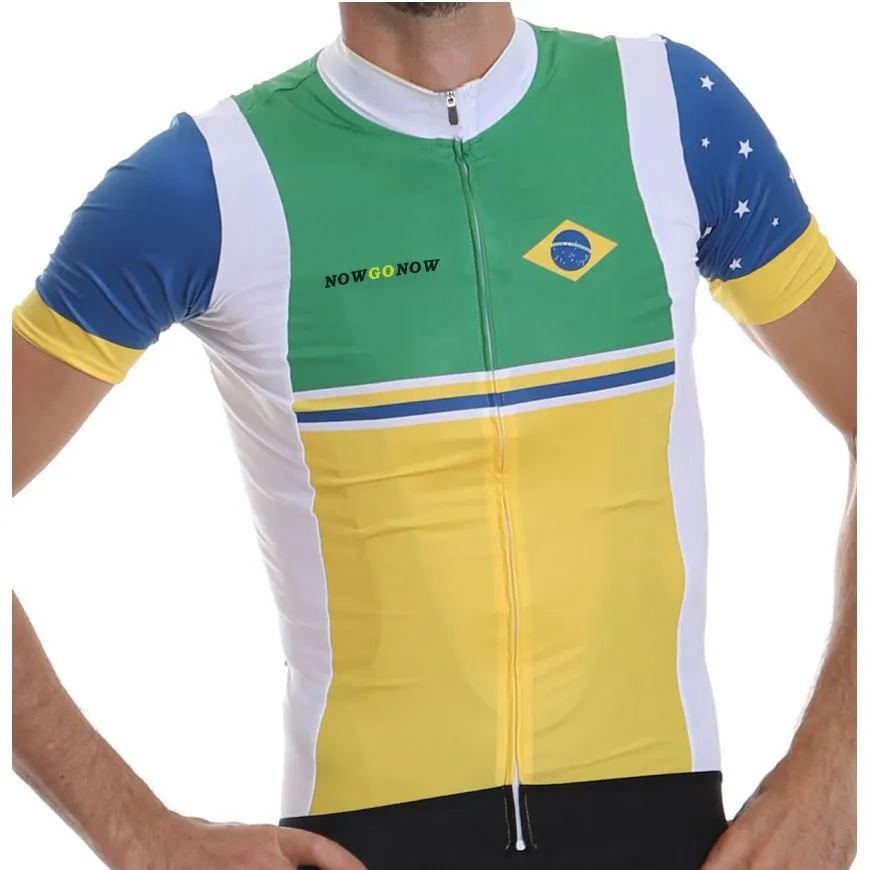 Mężczyźni Jazda na rowerze Jersey Wear Odzież Brazylia National Falg Team Maillot Ciclismo Klasyczny Krótki Rękaw Błękitny Biały MTB Road Nowgonow