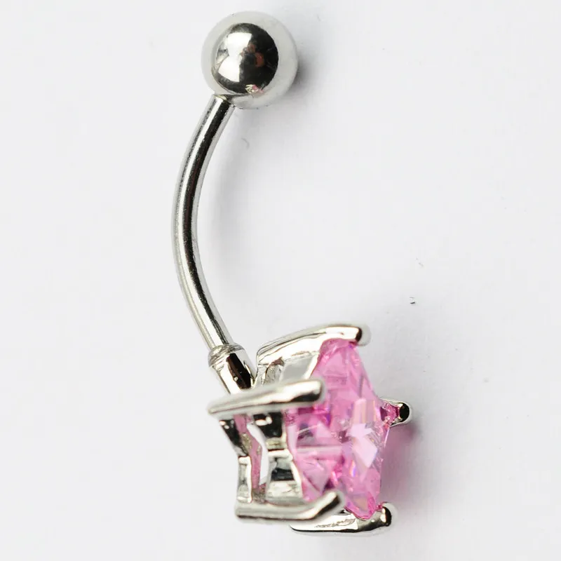 YYJFF D0293   pink belly ring nice star style with piercing jewelry navel body