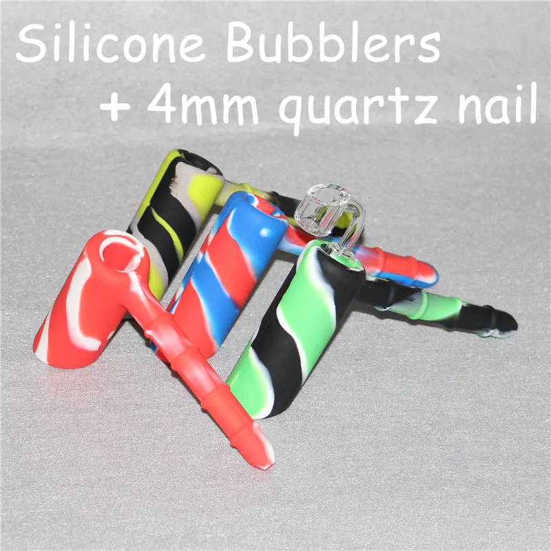 High Quatity colorful showerhead silicone pipe hammer hand pipe with 4mm 18.8mm male quartz nails could filled with water bubbler DHL