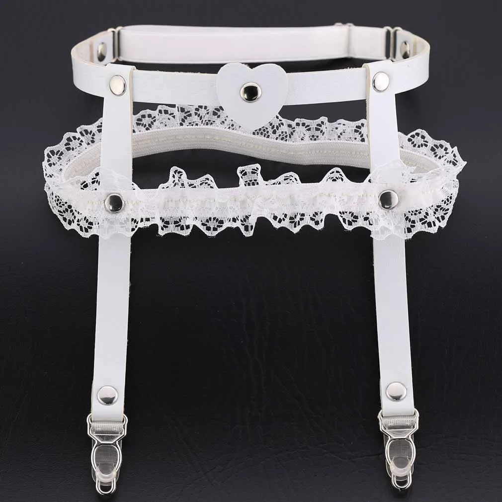 Hot New Wedding Lace Coração Garter De Couro das Mulheres Plus Size Rebites Artesanais Lace Coração De Couro Garter HJ097