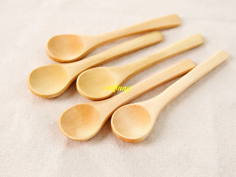 200pcs/lot 13cm Mini Wooden Spoon Kitchen Cooking Teaspoon Condiment Utensil Coffee Spoon Kids Ice Cream Tableware Tool