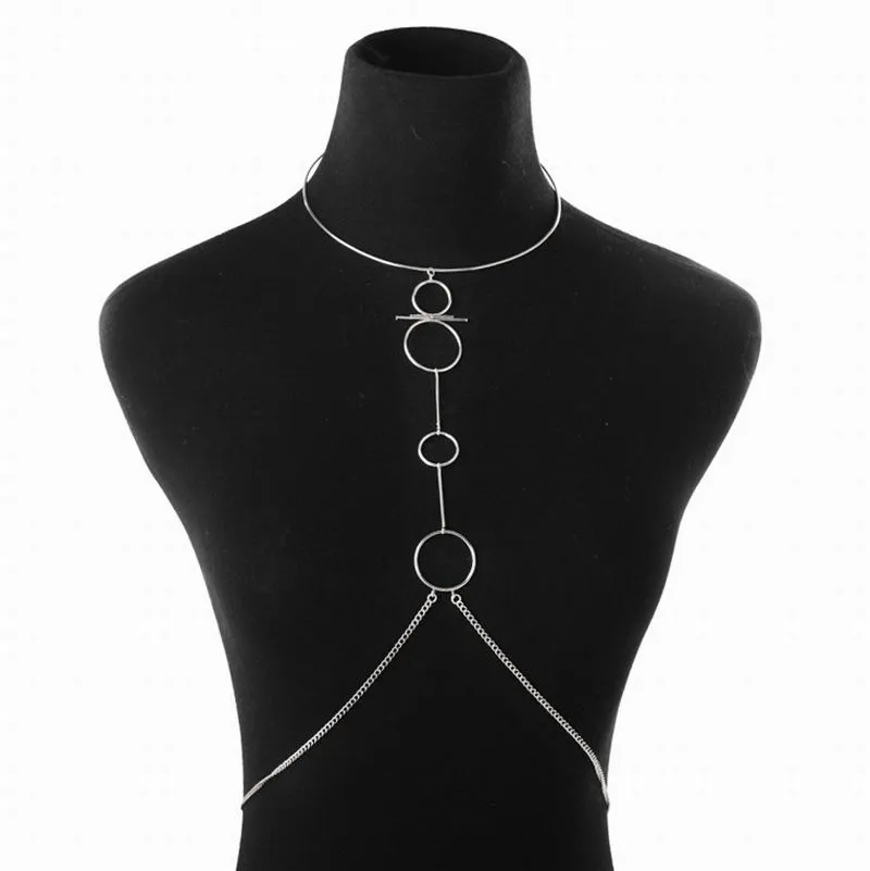 Livraison Gratuite Mode Femmes Géométrique Cercle Pendentif Corps Chaîne Bikini Sexy Corps Chaîne Collier Bijoux Top Qualité