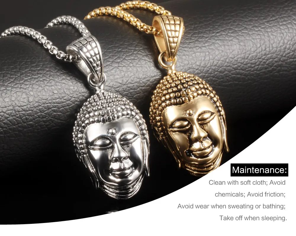 Gold / Silver Buddha Necklace Pendant stainless steel Jewelry For Men Gifts with free chain 22'' * 3MM Rolo Chain