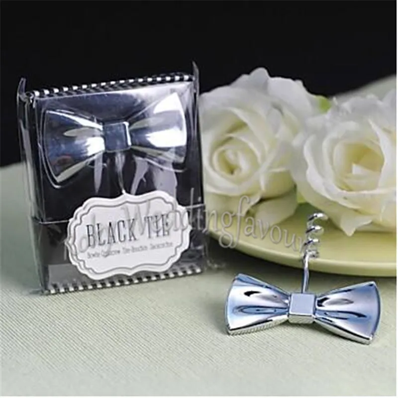 O ENVIO GRATUITO de Silver Chrome Black Tie Bow-Tie Saca-rolhas de Vinho Abridor de Favores Do Casamento Do Partido Do Evento Presentes Bridal Shower Aniversário Ideias