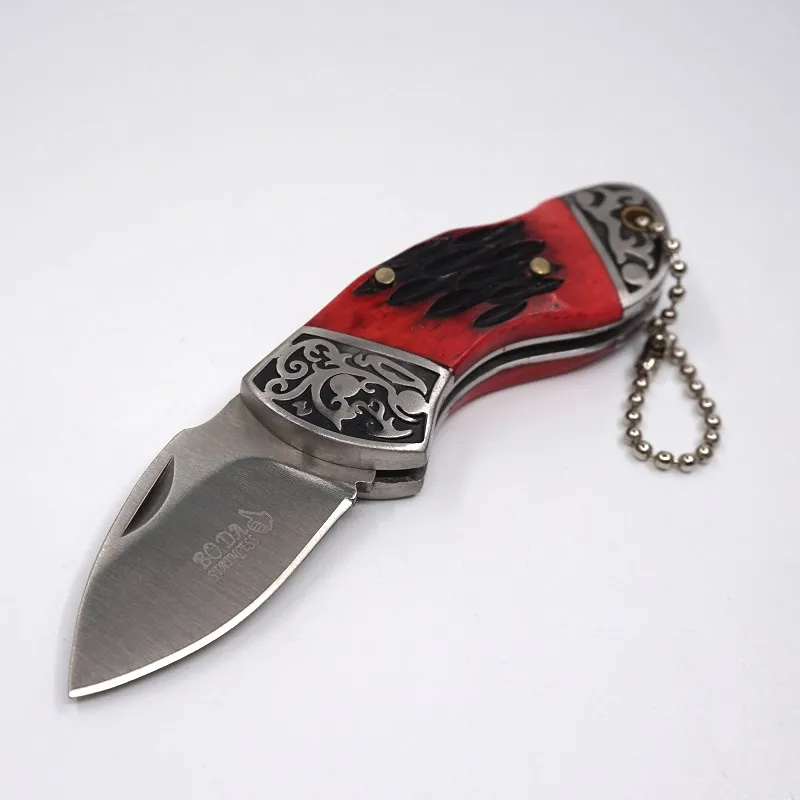 Boda Knives Couteau de poche pliant en acier 7CR17MOV lame os bovin + manche en acier Combat tactique survie Camping couteau de sauvetage utilitaire extérieur