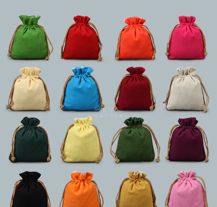 Blank vanlig liten tygväska Drawstring smycken påse presentförpackning pocket bomull linne diy tom godis te lagringsäck vaniljpåse