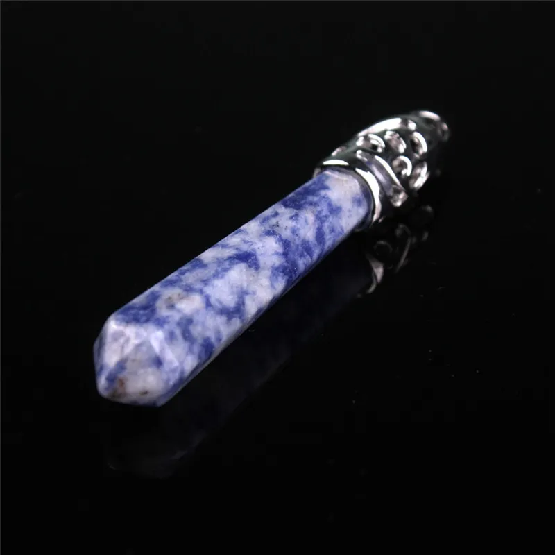 Doğal Mavi Aventurin Taş El Cilalı Pürüzsüz Anksiyete Kabartma Kristal Noktası Sodalite Kolye Gerdanlık Kolye Boho Bohemian Hippie