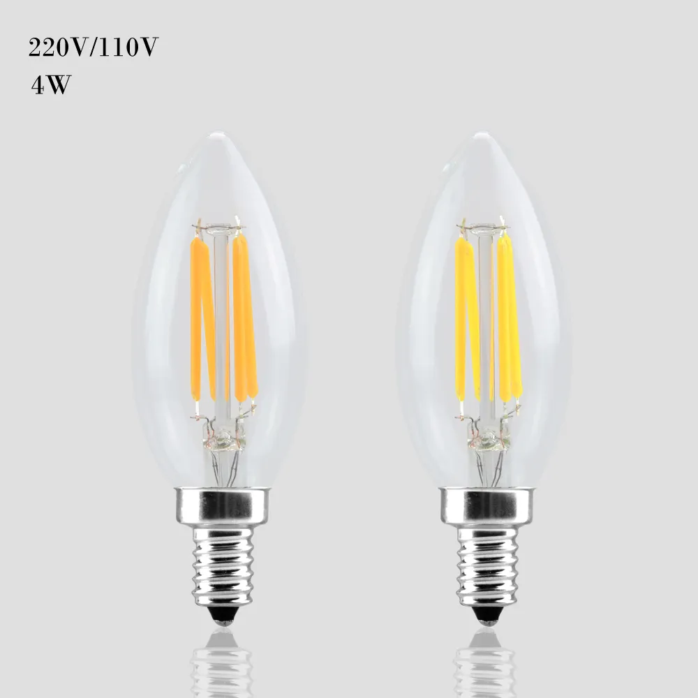 E14 E12 LED Işık 110 V / 220 V 4 W Filament Ampul Mum Lambası Retro Edison Cam Kristal Avizeler