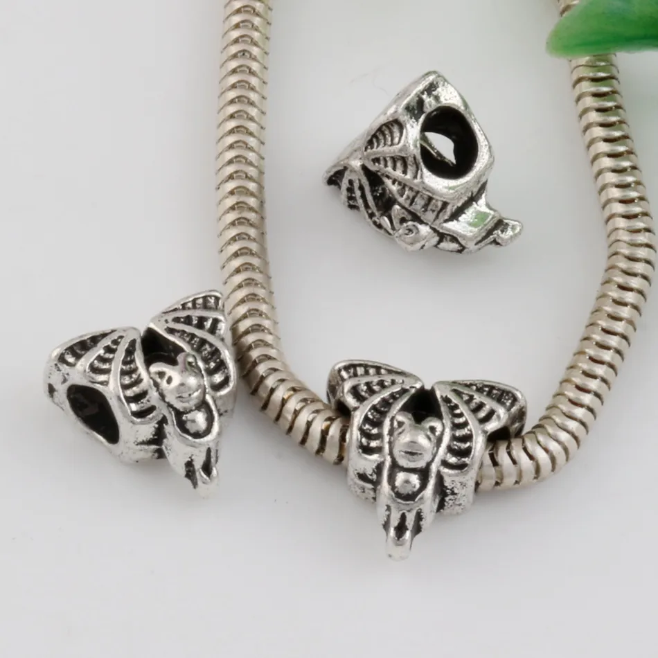 Hot ! Antique Silver Alloy Bat In Flight Big Hole Spacer Beads Fit European Bead Bracelet 13X13X8MM