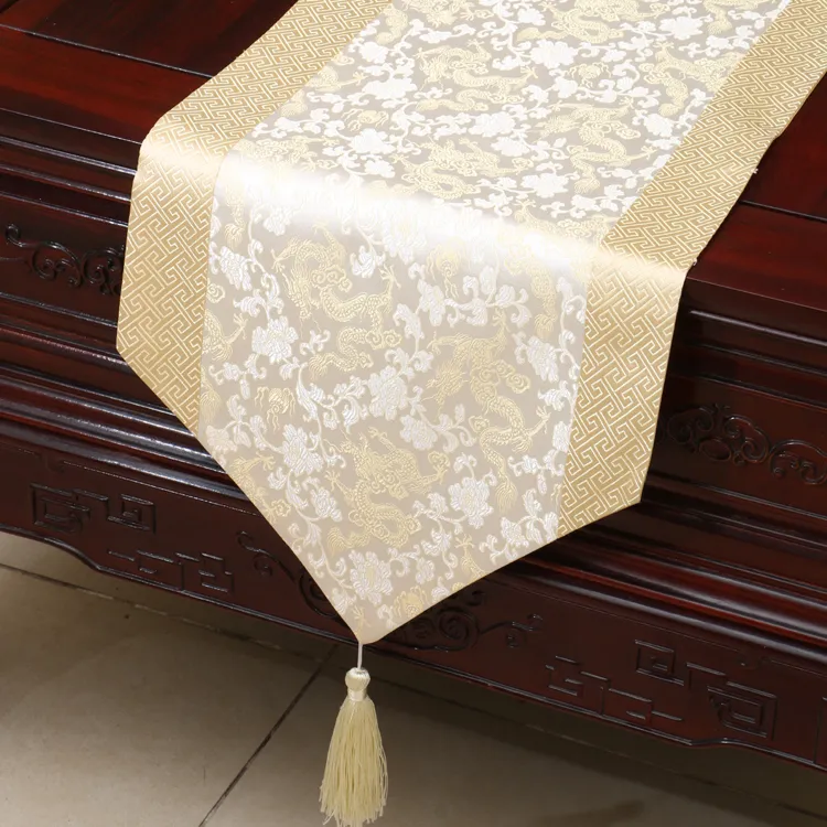 Lengthen China Dragon Patchwork Table Runner High Quality Luxury Silk Brocade Table Cloth Dining Table Protective Pads Placemat 230x33 cm