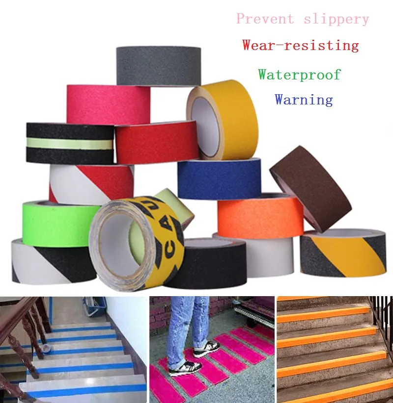 5cm*5M Traffic Signal Stairs Floor Sticker Bathroom Grind Arenaceous Non-slip PVC Warning Self-adhesive Roadway Safety Rough Tape