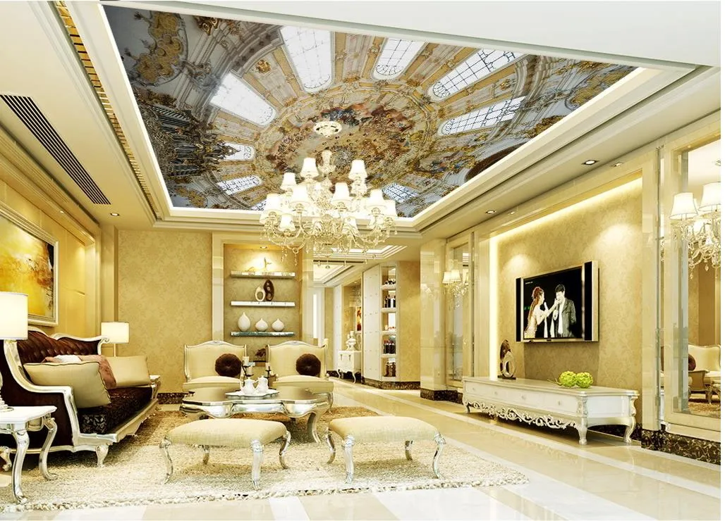 高品質のヨーロッパドーム講堂ゼニスの天井装飾絵画壁画の3 dの壁紙テレビの背景のための3D壁紙