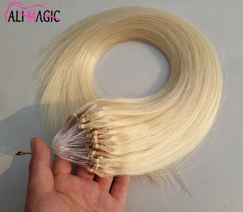 Remy Micro Loop Hair Extensions Goedkope Human Platinum Blonde Braziliaanse Steil Haar Groothandel 1g 100 s Micro Loop Extensions Gratis Verzending