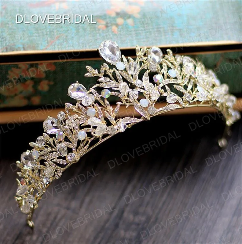 Impressionante ouro prata coroa de noiva de alta qualidade colorido cristal transparente festa de formatura tiara acessórios de cabelo real2026