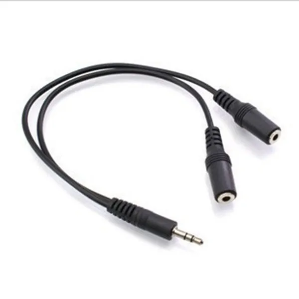 wholesale Black 1 Male To 2 Female 3.5mm AUX Audio Y Splitter Cable High Quality Earphone Headphone Adapter 300ps