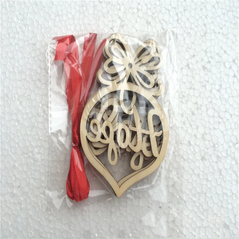 Lettera di Natale in legno con motivo a bolle di cuore Ornamento Decorazioni l'albero di Natale Ornamenti festival domestici Regalo da appendere, 6 pezzi sacchetto OP286