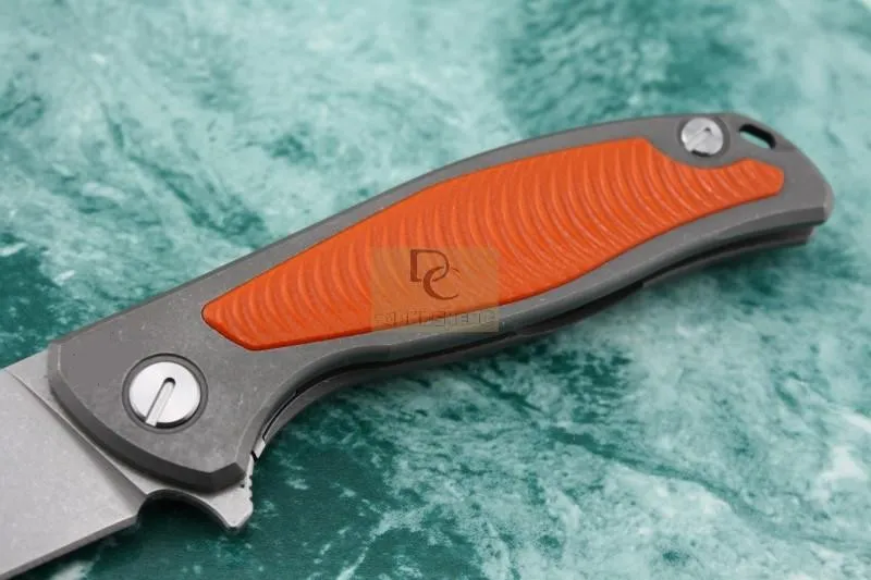 Shirogorov F95 series 95 folding knife ball bearing washer D2 blade Orange G10+Titanium alloy handle Free leather pouch Camping EDC knife