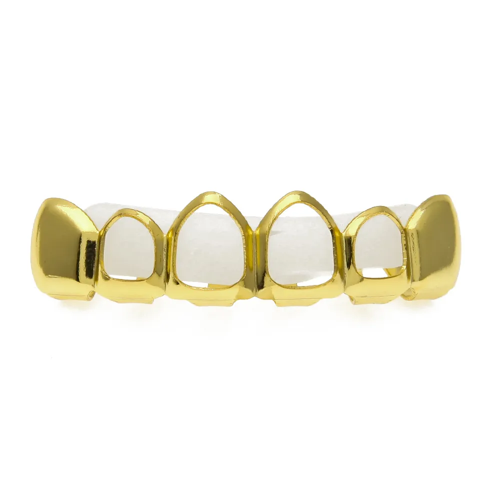 New 18k Real Gold Plated Iced out HipHop Hollow Teeth Grillz Top Grill Halloween Christmas Party Gift