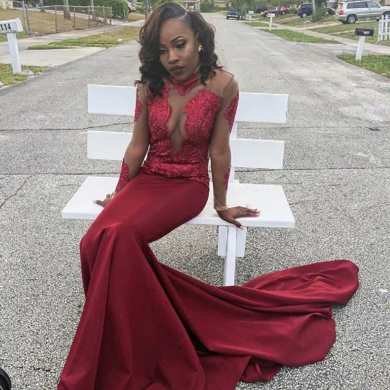 Dark red mermaid prom dress top