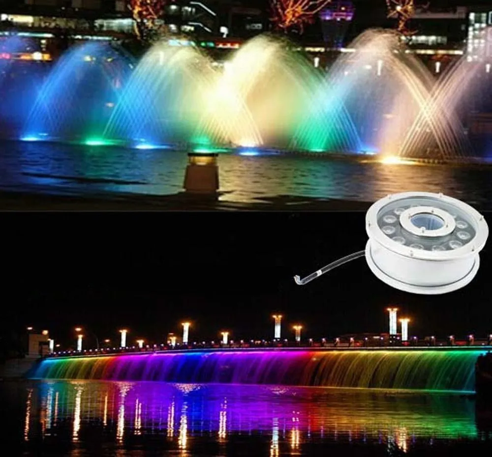 Onderwaterverlichting 9W LED FOUNTAIN LICHT RGB Warm Wit Kool Wit Kleur Roestvrij staal gehard glas Zwembad Opbrengstvijver Waterland