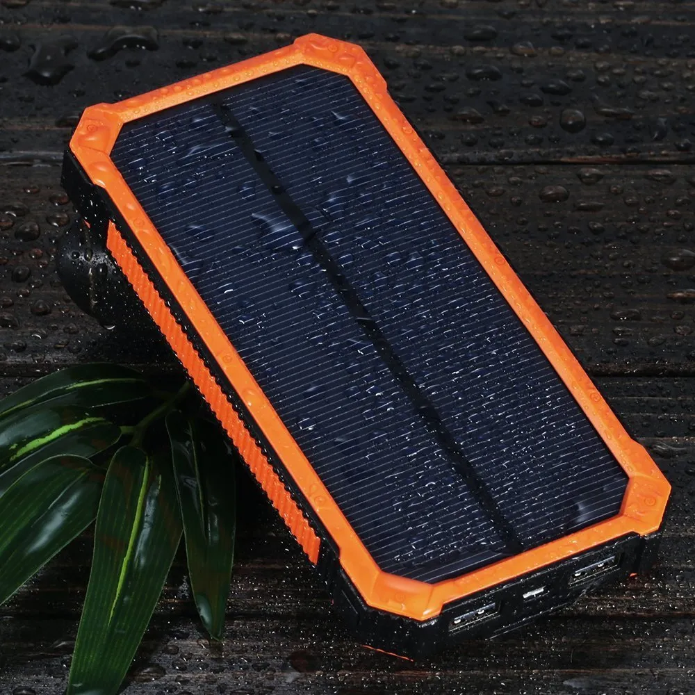 Solar Lamps Charger, Portable 15000mAh Battery Charger Dual USB Phone Chargers Power Bank Backup with 6 LED Flashlight