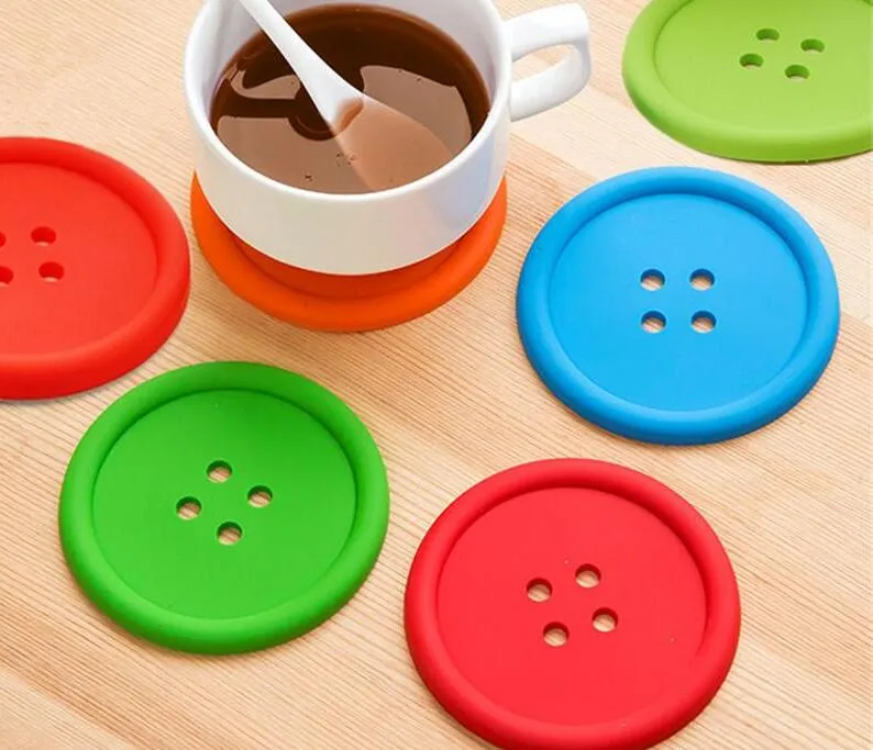 1000pcs Round Silicone Coasters Button Coasters Cup Mat Hem Dricka Placemat Bordskasse Koppar Kuddar 5 färger